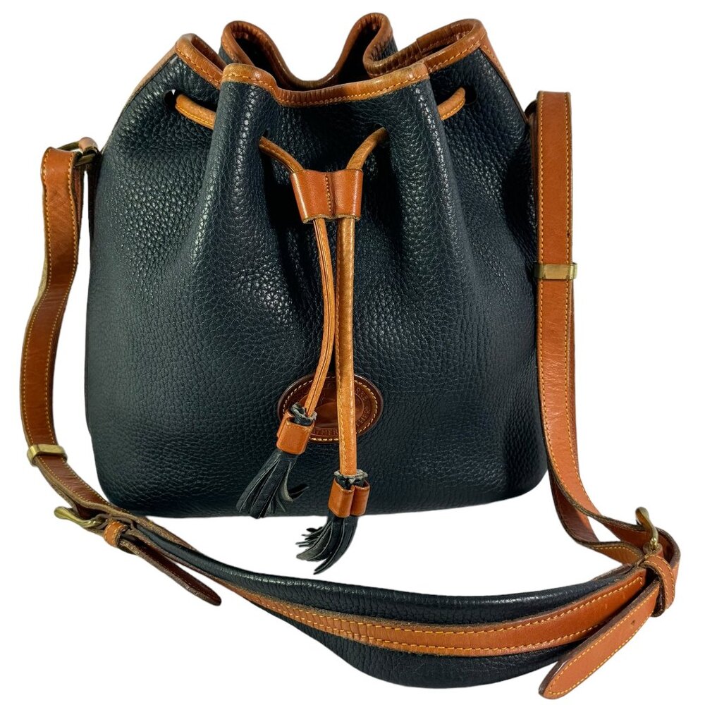 DOONEY & BOURKE Drawstring Navy Blue Leather Pebble Grain Kendall Tote Bag